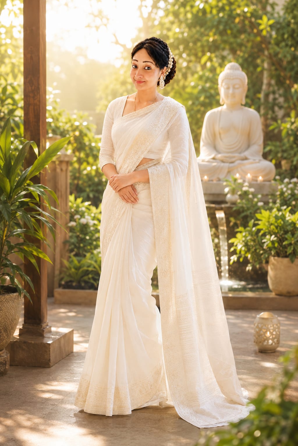 Banani Sardar in a serene garden setting